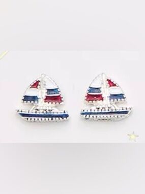 Napier Silver Tone Patriotic Americana Sailboat Earrings